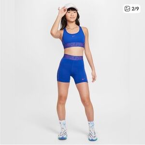 Nike Pro DriFit Blue Sports Bra and Shorts